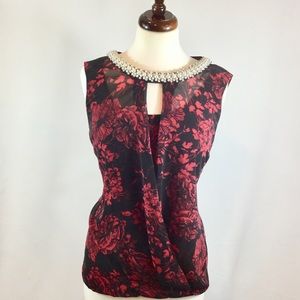 Alfani top with rhinestone and pearl neckline
